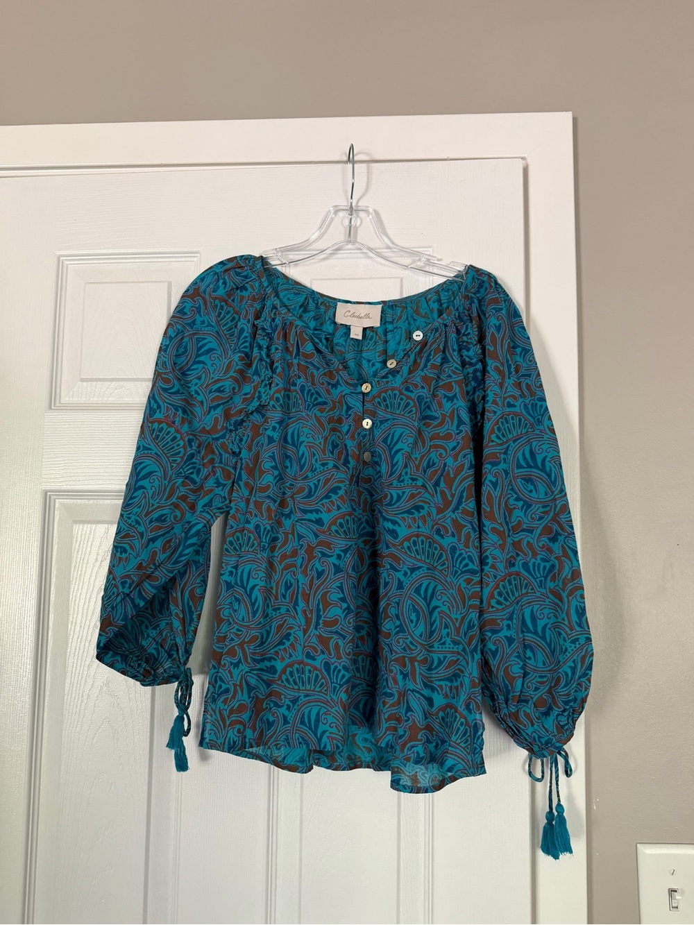Cleobella Blue Floral Long Sleeve Blouse Top